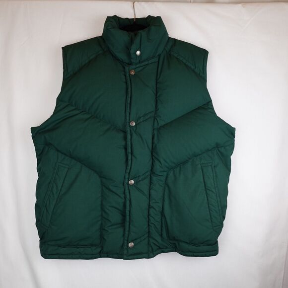 Vintage St. John's Bay Down Puffer Vest Men XL Waterfowl Green Zip Snap Outdoor - Picture 12 of 14
